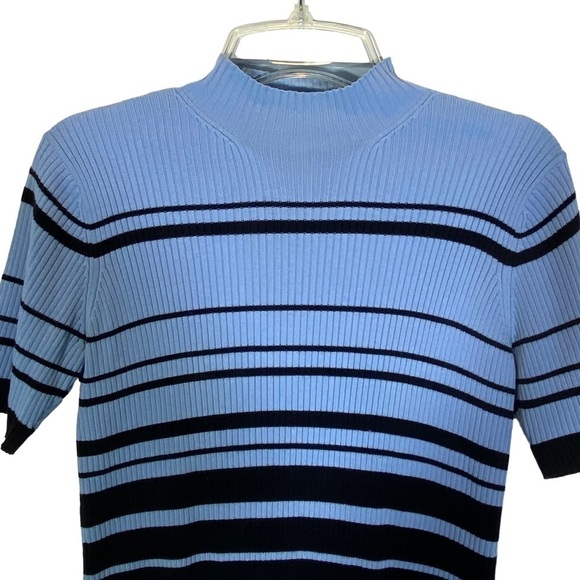 Worthington Essentials size L  blue and navy stripe short sleeve sweater - Picture 3 of 5